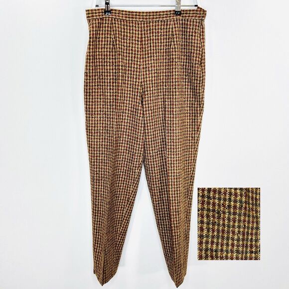 Vintage Pendleton Pants Women 14 Brown Red Plaid Preppy Academia Casual Wool 90s - Picture 1 of 11
